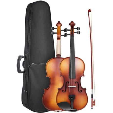 Violon 355mm Taille Complète Set de Violon Bois Massif pour Débutant Marron Mat