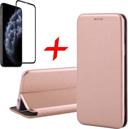Hoesje geschikt voor iPhone 11 Pro Max - Screen Protector FullGuard - Book Case Kunstleer ThinShield Roségoud & Screenprotector