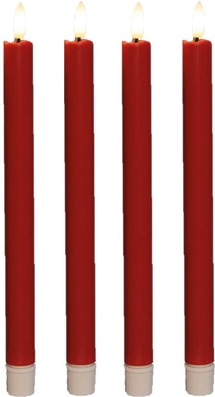 Anna's Collectionled dinerkaarsen - 4x - rood -25 cm - 3D vlam - warm wit licht