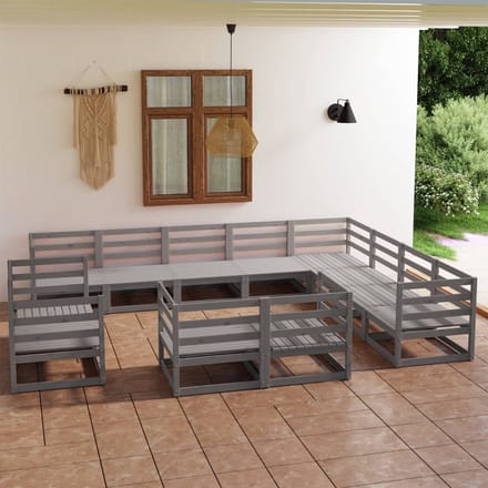 vidaXL - 12-delige - Loungeset - massief - grenenhout - grijs