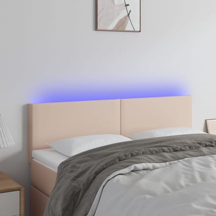 vidaXL - Hoofdbord - LED - 144x5x78/88 - cm - kunstleer - cappuccinokleurig