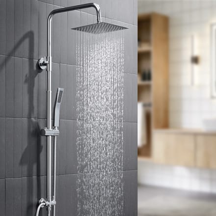 Auralum Max Douchesysteem Met Omstelling - Regendouche - Vierkant Doucheset - RVS Handdouche - 8 inch Douchekop - Verstelbare Hoogte 72-110 cm - Chroom