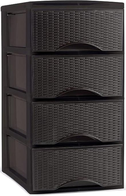 Plasticforte Ladeblok - 4 lades - kunststof - bruin - rotan - bureau organizer - 26 x 37 x 49 cm