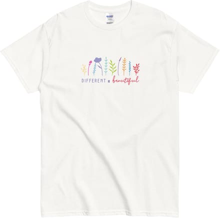 Dames en Heren Tshirt - Quote Different is Beautiful - Bloemen - Wit - M