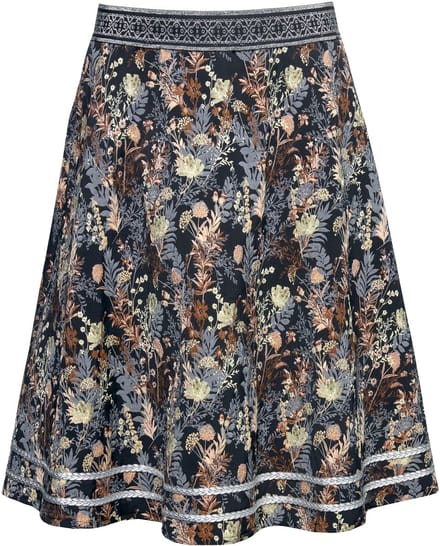 Ulla Popken - Dames - jacquard midirok A-lijn elastische tailleband glitterkoord - Zwart - Maat 54