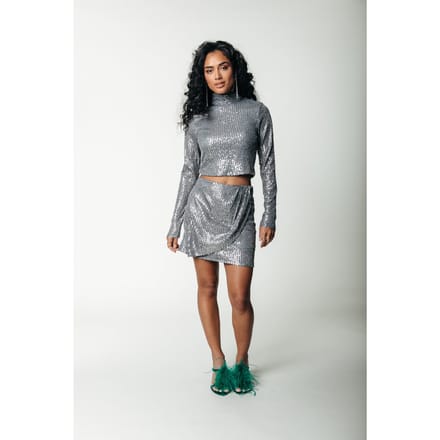 Colourful Rebel Jewel Sequins Cropped Turtleneck Top Silver Größe: M | Blusen Outlet | Damen | Grau