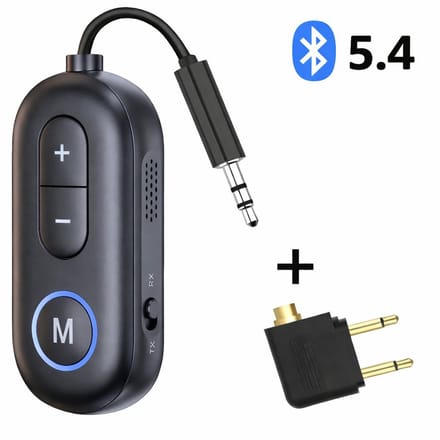 Bluetooth Transceiver 2-in-1 – 3,5 mm AUX / Bluetooth 5.4 – Zender & Ontvanger Adapter voor TV, Laptop, Auto, Tablet & Vliegtuig