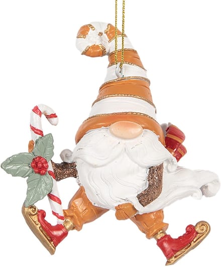 Clayre & Eef Kersthanger Kabouter 8x4x10 cm Oranje Kunststof