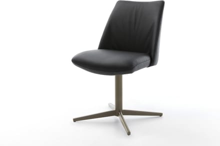 Eetkamerstoel Elso-Flex kruispoot afwerking met titanium echt leer zwart 360° draaibaar pocketveer kern