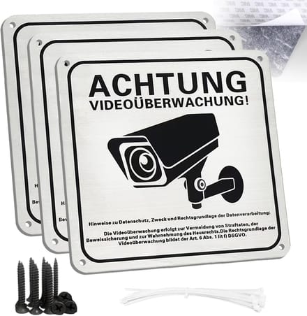 3x Camerabewaking Bord Aluminium 15x15 cm Sluit Diefstal Buiten/Binnen