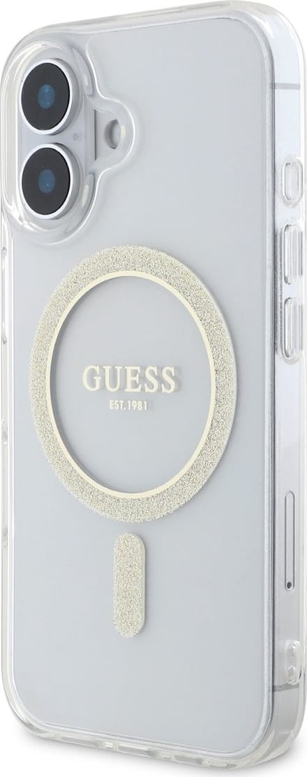 GUESS, Magsafe hoesje Geschikt voor Apple iPhone 16 Plus met glittercirkel, Transparant