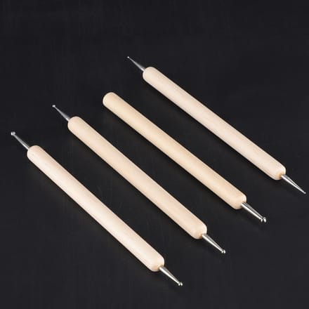 4pcs Stylet à bille pour poterie DIY Argile polymère Sculpture Gaufrage Modelage Outils d'artisanat beige