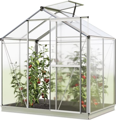 Tuinkas Jasmin 2 aluminium frame 192x131cm polycarbonaat panelen - met grondframe & automatische dakraamopener