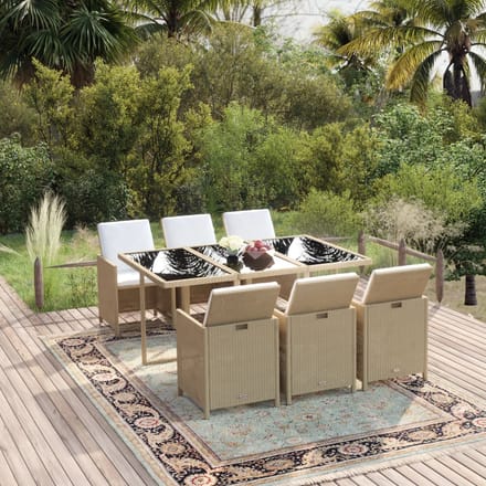vidaXL - 7-delige - Tuinset - met - kussens - poly - rattan - beige