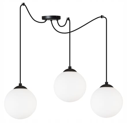 Light Home Florence 2250/15/3P – Hanglamp Spider – 3 Lampenkappen Ø15 cm – Zwart Frame – Glas Wit – LED E27 – Modern Design