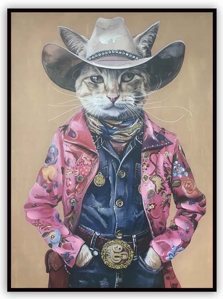 Schilderij cowboy cat 60x80cm
