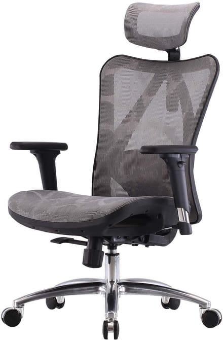 SIHOO bureaustoel bureaustoel, ergonomisch, verstelbare armleuning, 150kg belastbaar ~ grijze bekleding, zwart frame