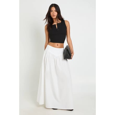 boohoo Dames Katoenen Popeline Maxi Rok Met Verlaagde Taille | Wit | Maat: 38