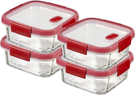 Curver Smart Cook Vershouddoos - Glas met deksel - Vierkant - 4 x 0,7L - Rood/Transparant