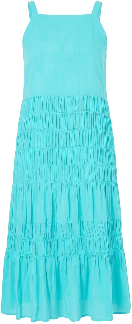 Studio Untold - Dames - Midi-jurk mouwloos A-vorm gesmokte buste - Blauwe munt - Maat 46+