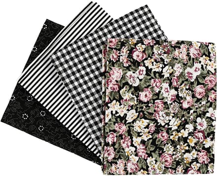 Patchwork stof, afm 45x55 cm, 100 gr, zwart, 4 stuk/ 1 bol
