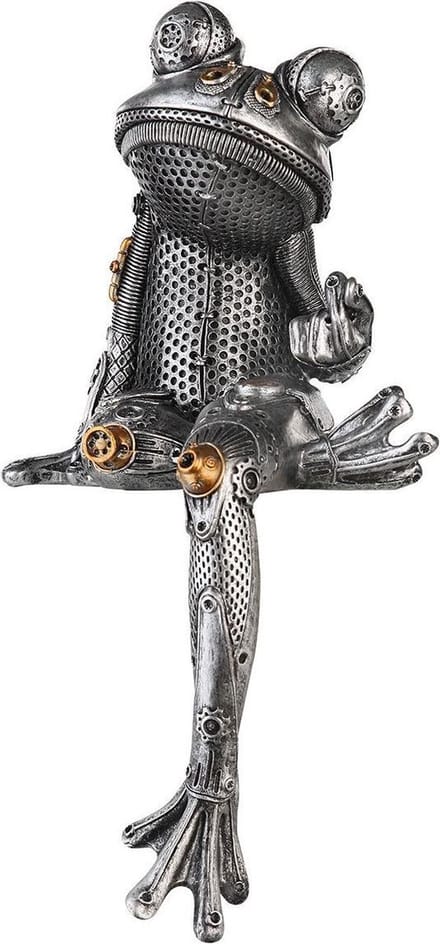 Steampunk decoratie kikker beeld - kleur grijs hoogte 31 cm