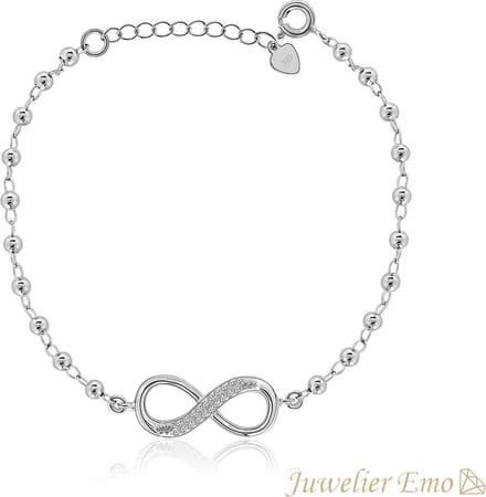 Juwelier Emo - Infinity armband met Zirkonia's - Zilveren Armband Dames - LENGTE 21 CM