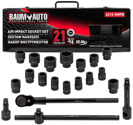 BaumAuto BM-6212-5MPB Serie - Dopsleutelset - 3/4'' Aandrijving - 17-50mm - 21-delige Set