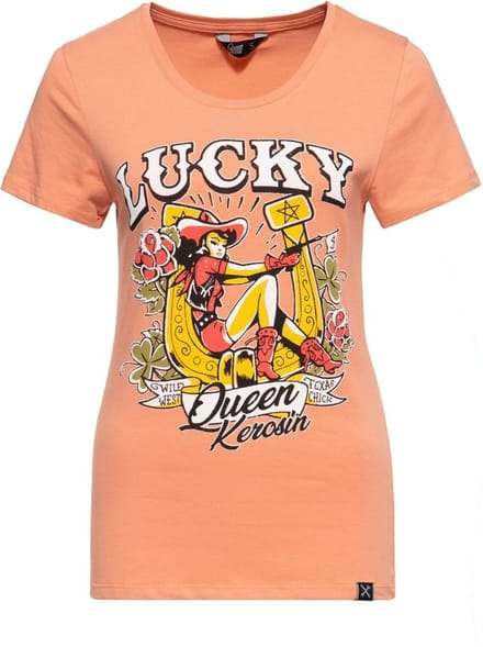 Queen Kerosin dames Lu-cky -print T-shirt oranje