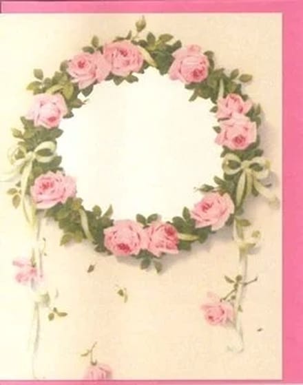Cadeaukaart met env. Krans met roze rozen 7x9cm