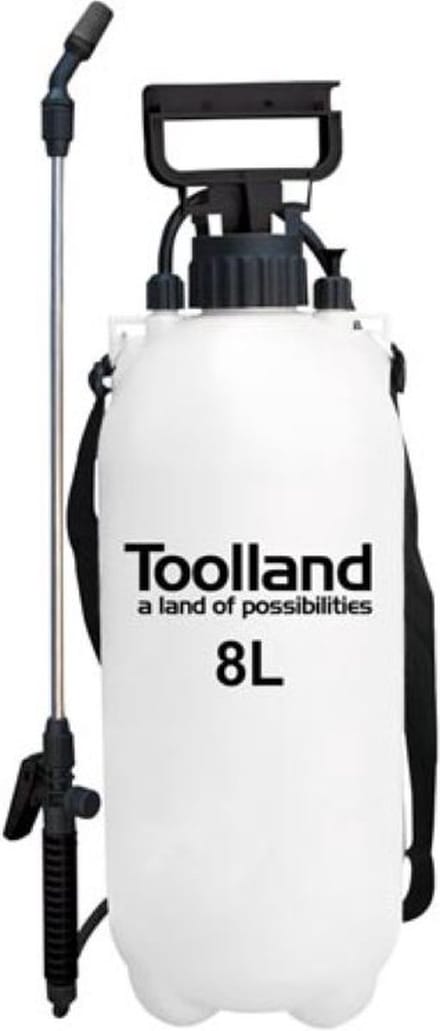 Toolland Drukspuit, sproeilans, regelbare sproeikop, niveau-indicator, draagriem, 8 liter, pompsysteem, wit/zwart