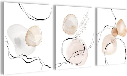 Schilderijen Set - Abstracte Kunst - Muur Decoratie - Klaar om te hangen - 98 x 40 cm - Wit Beige