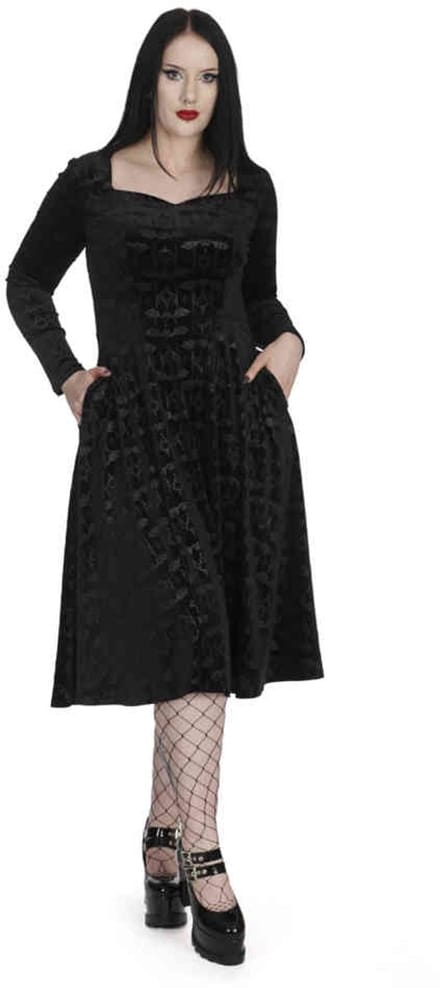 Banned - Velvet Bat Flare jurk - XL - Zwart