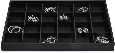 Sieraden Organizer - Opbergbak - Sieraden Presenteren - Handgemaakt & Gestoffeerd - 24 Vakken - Zwart