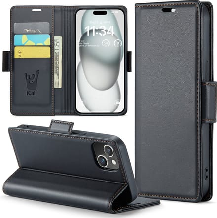 Hoesje geschikt voor iPhone 15 Plus - HyperCase Book Cover Kunstleer Zwart