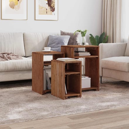 vidaXL Accenttafel met plank met opslag 3 st Bruin Massief Mahoniehout
