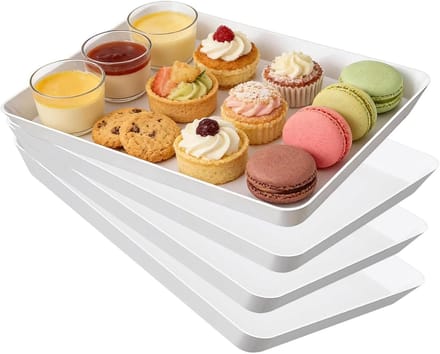 Plastic dienbladen - Serveerborden set - Eten serveren - Stapelbaar ontwerp - 4 stuks - Wit