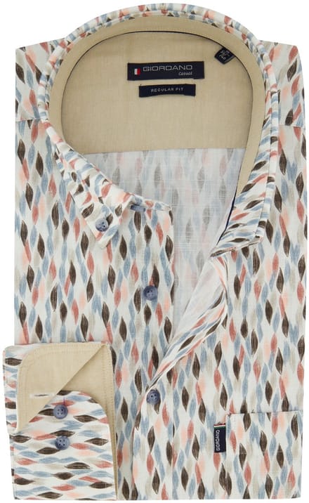Giordano overhemd beige vintage print wijde fit