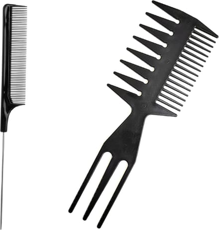 Cabantis 2-delige set met Brede 3 Way Kam en Puntkam - Styling Tool zwart - Kapper Kam - Haar Kam - Haar Accessoire - set van 2