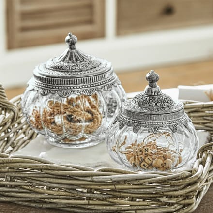 LOBERON Glazen pot set van 2 Madelon helder/zilverkleurig
