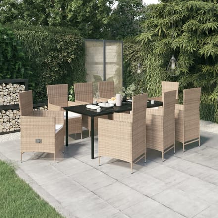 vidaXL - 9-delige - Tuinset - met - kussens - beige