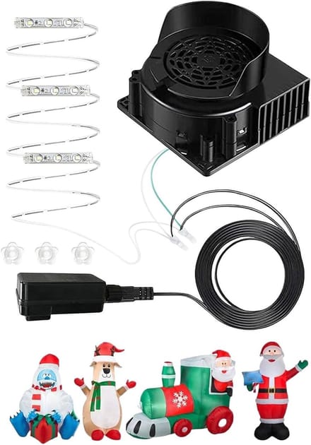 Opblaasbare Ventilator - Luchtpomp Adapter - Decoraties Opblazen - Met LED Verlichting - 11.68 cm - Zwart