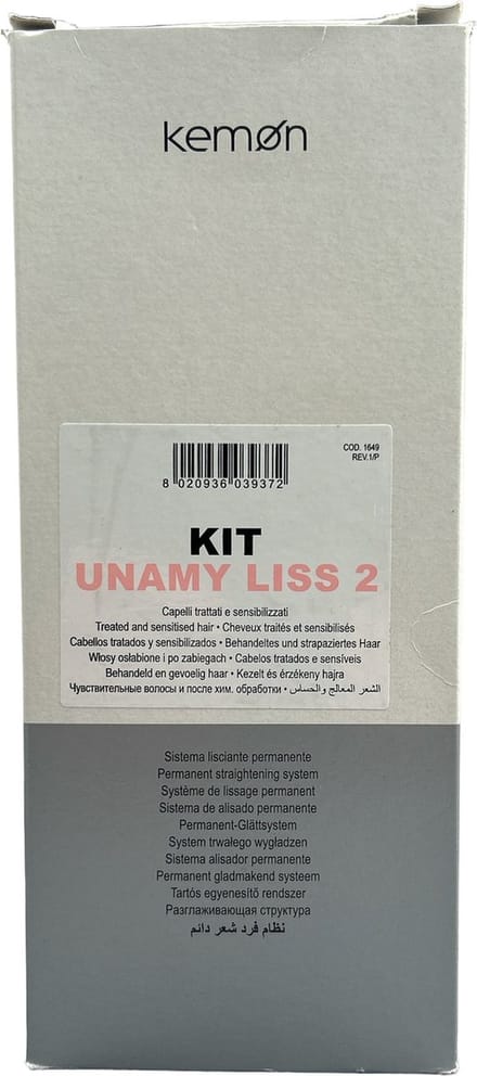 Kemon Kit Unamy Liss 2 Permanent Gladmakend Systeem voor behandeld en gevoelig haar