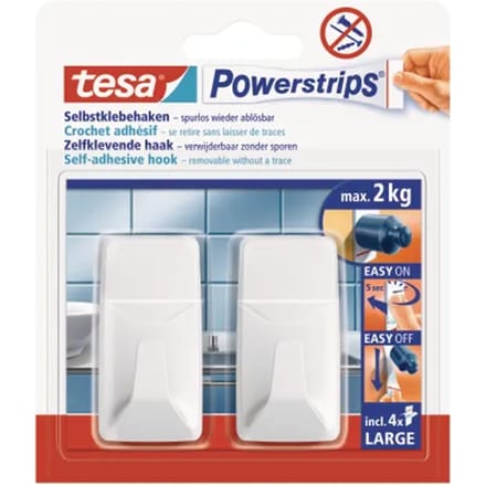 Tesa Powerstrips Zelfklevende Haak Wit 2kg - 2 Stuks