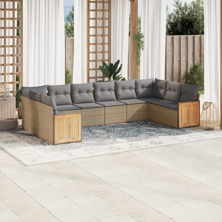 vidaXL - 10-delige - Loungeset - met - kussens - poly - rattan - beige