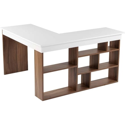 Asir - Studiebureau - Walnoot, wit - 100% met melamine gecoat spaanplaat - 131 x 58 x 18 cm