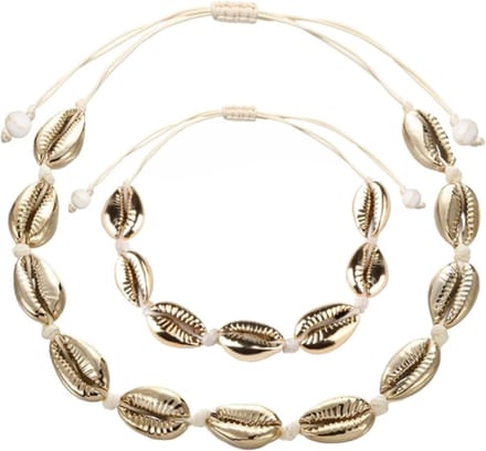 Fako Bijoux - Schelpjes Ketting & Armband - Choker - Schelpen Set - Goud/Wit