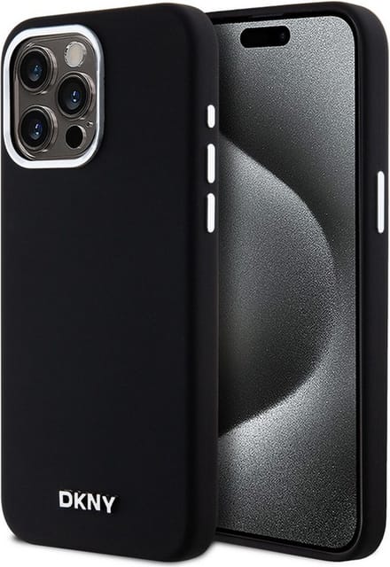 DKNY Silicone Metal Logo Back Case (MagSafe Compatible) - Geschikt voor Apple iPhone 15 Pro Max (6.7") - Zwart