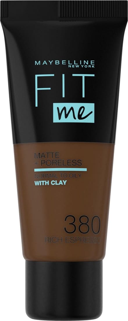 Maybelline New York - Fit Me Matte + Poreless Foundation - 380 Rich Espresso - Medium Dekkende Foundation met Matte Finish voor de Normale tot Vette Huid - 30 ml