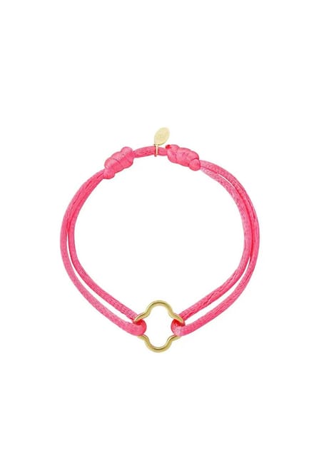 Satijnen armband klaver neon Fuchsia RVS